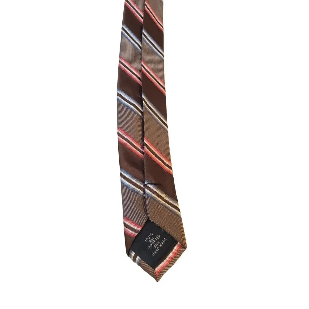 Liz Clairborne Mens Colorful Striped‎ Brown Pattern Silk Business Necktie